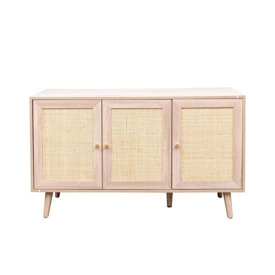 Clearance - Ferrero Natural and Woven Rattan 3 Door Medium Sideboard - 120cm