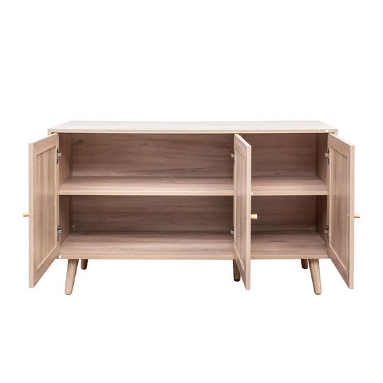Clearance - Ferrero Natural and Woven Rattan 3 Door Medium Sideboard - 120cm