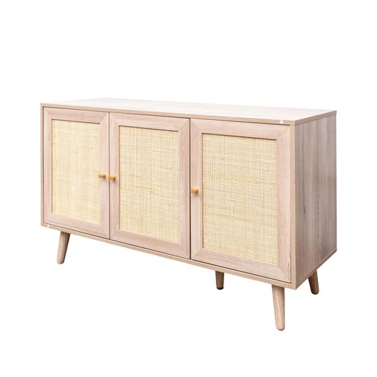 Clearance - Ferrero Natural and Woven Rattan 3 Door Medium Sideboard - 120cm