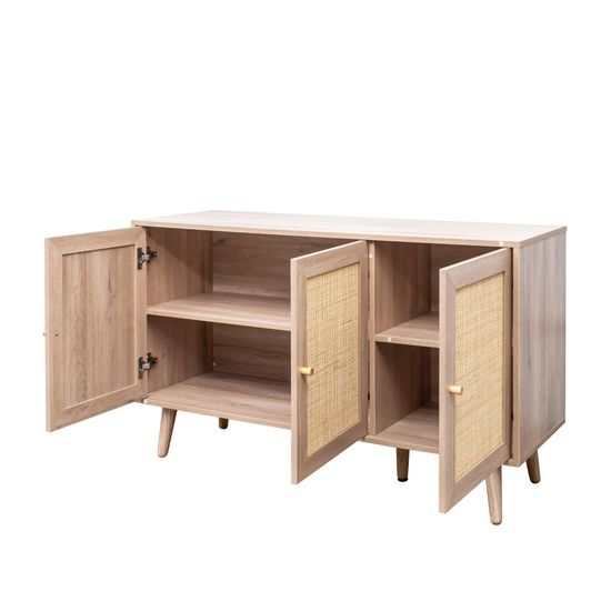 Clearance - Ferrero Natural and Woven Rattan 3 Door Medium Sideboard - 120cm
