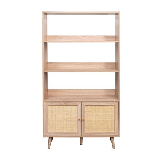 Clearance - Ferrero Natural and Woven Rattan Open Shelving Unit with Cupboard