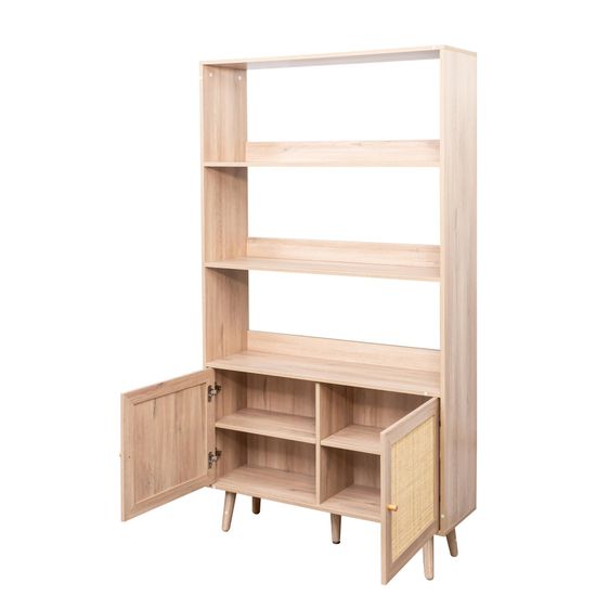 Clearance - Ferrero Natural and Woven Rattan Open Shelving Unit with Cupboard
