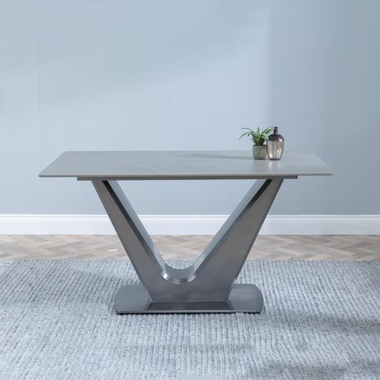 Camilla Grey Ceramic 4 Seater Dining Set - 4 Lido Yellow Fabric Dining Chair with Black Legs