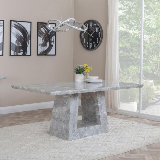 Milan Grey Marble Dining Set - Knocker Back Black Velvet Fabric Dining Chair with Black Wooden Legs