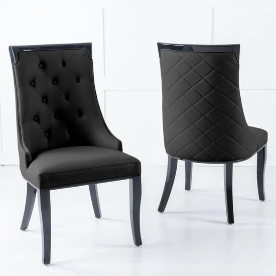 Milan Grey Marble Dining Set - Carmela Black Leather Dining Chair