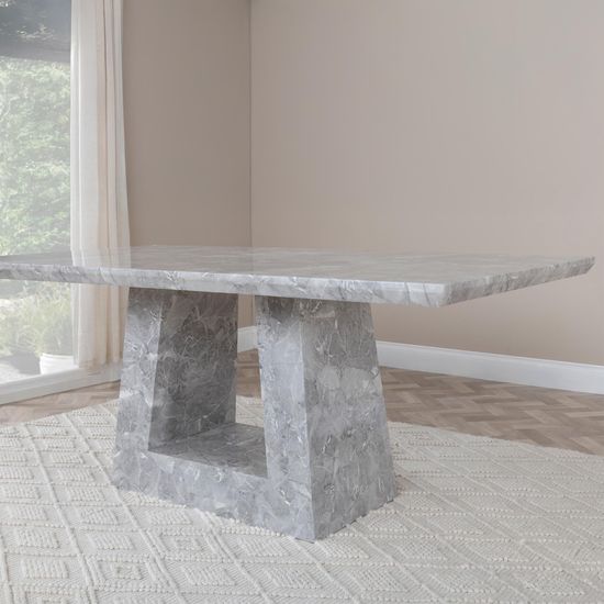 Milan Grey Marble Dining Set - Carmela Cream Leather Dining Chair
