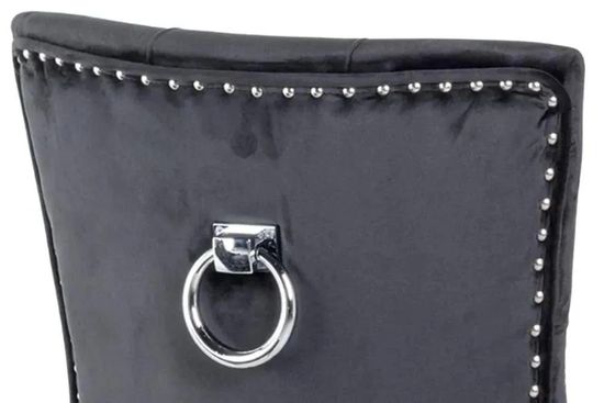 Milan White Marble Dining Set - Knocker Back Black Velvet Fabric Dining Chair with Black Wooden Legs