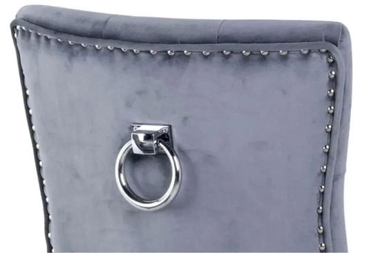 Milan White Marble Dining Set - Knocker Back Grey Velvet Fabric Dining Chair with Black Wooden Legs