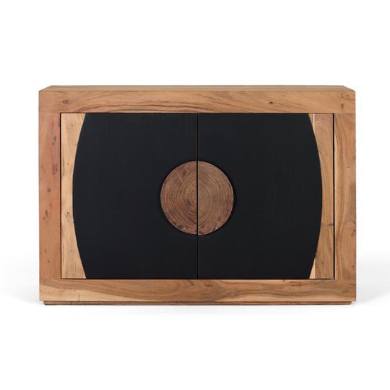 Braylee Natural and Black Acacia Wood 2 Door Small Sideboard - 110cm