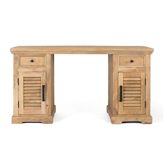 Jaylene Louvered Mango Wood Double Pedestal Desk