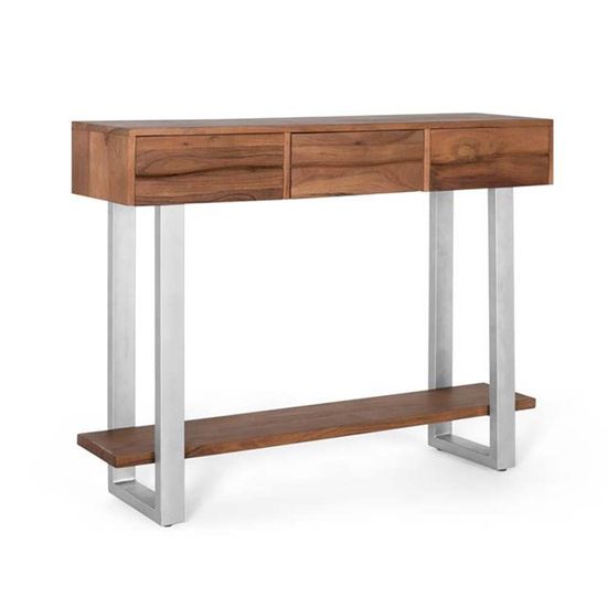 Monza Natural Acacia Wood 3 Drawer Console Table