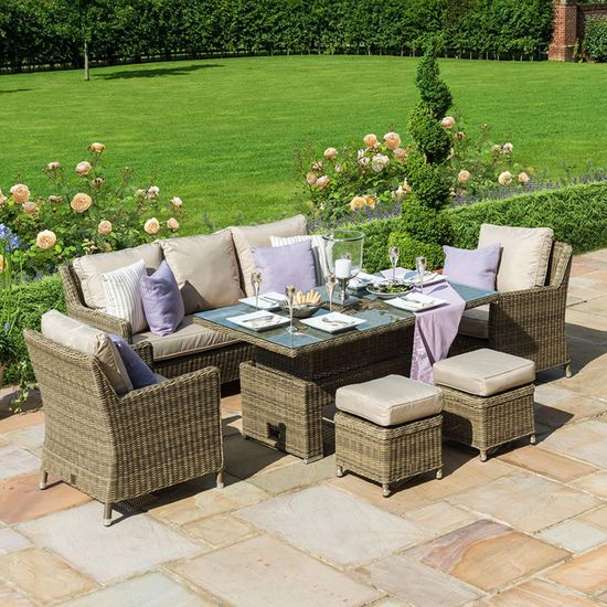 Maze Winchester Natural Rattan 6 Seater Rising Table with Ice Bucket Garden Dining Sofa Set