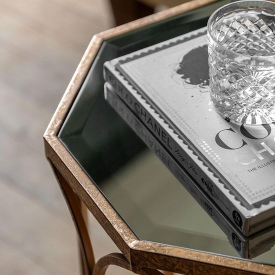 Clearance - Canterbury Mirrored and Gold Round Side Table - A115