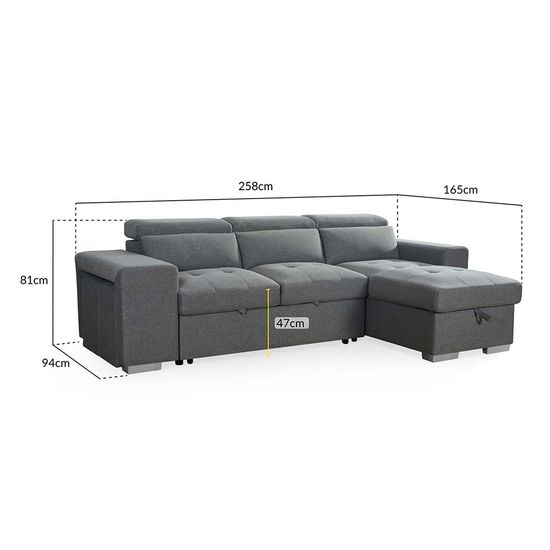 Artemis Grey Fabric Pull Out Universal Corner Sofabed