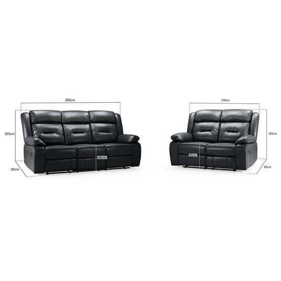 Novie Black Faux Leather 3+2 Seater Sofa Set