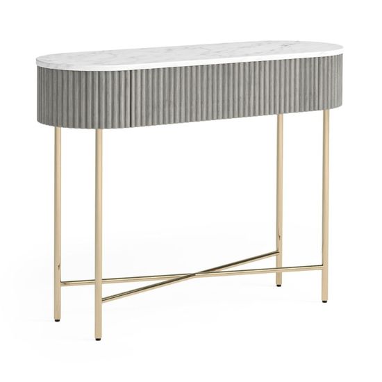 Isabella Grey 100cm Fluted Console Table with White Marble Top