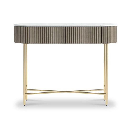 Isabella Grey 100cm Fluted Console Table with White Marble Top
