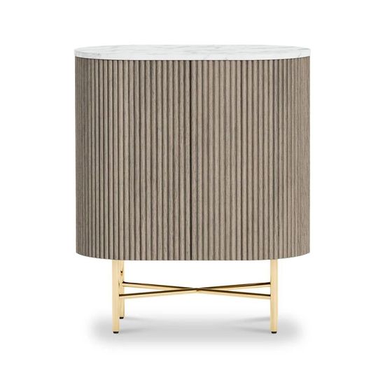 Isabella Grey Fluted Mini 2 Door Curved Sideboard with White Marble Top - 65cm