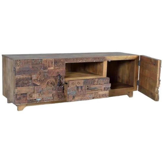 Omao Carved Mango Wood Storage Large TV Unit
