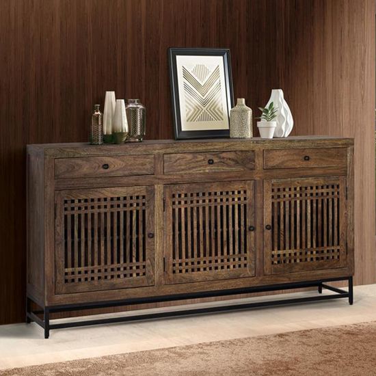 Uvalda Acacia Wood Slatted 3 Door Extra Large Sideboard - 180cm