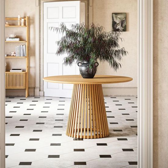 Soho Oak 4 Seater Round Dining Table with Slatted Base - 120cm