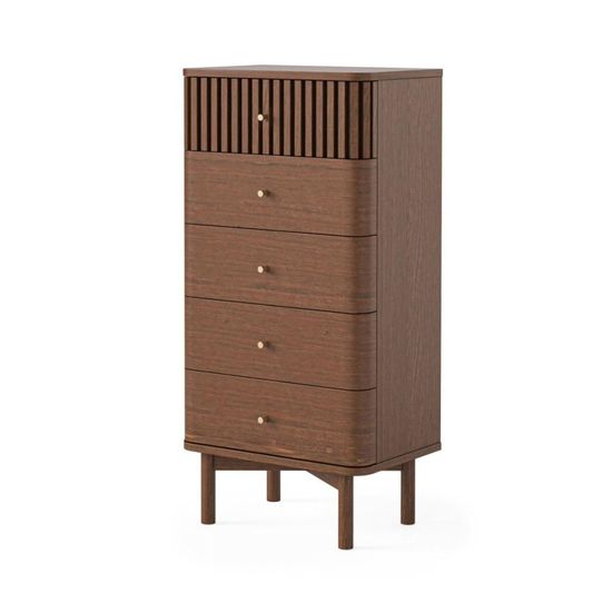 Soho Dark Oak 5 Drawer Slatted Tallboy Chest