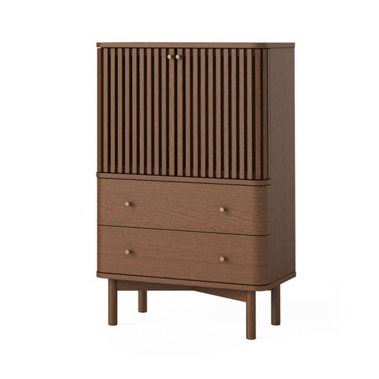 Soho Dark Oak 2 Door Slatted Shoe Cabinet