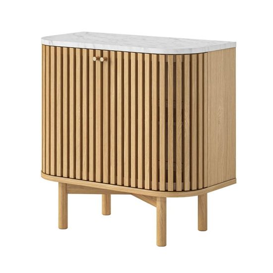 Soho Oak 2 Door Slatted Cupboard - White Marble Top