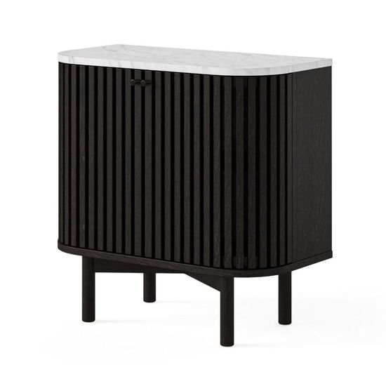 Soho Black 2 Door Slatted Cupboard - White Marble Top