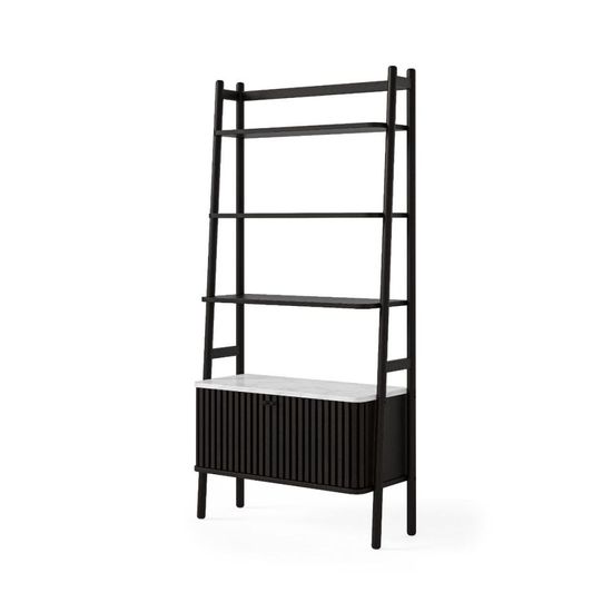 Soho Black 2 Door Slatted Bookcase - White Marble Top