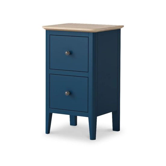 Marlow Blue 2 Drawer Narrow Bedside Cabinet
