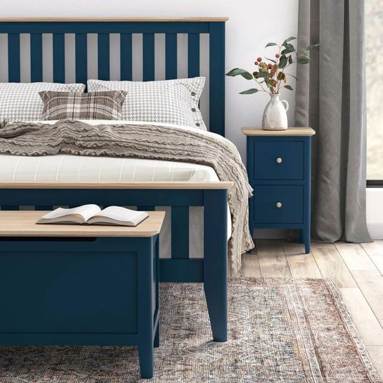 Marlow Blue 2 Drawer Narrow Bedside Cabinet