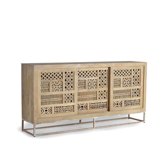 Hiram Carved Mango Wood 3 Door Extra Large Sideboard - 190cm