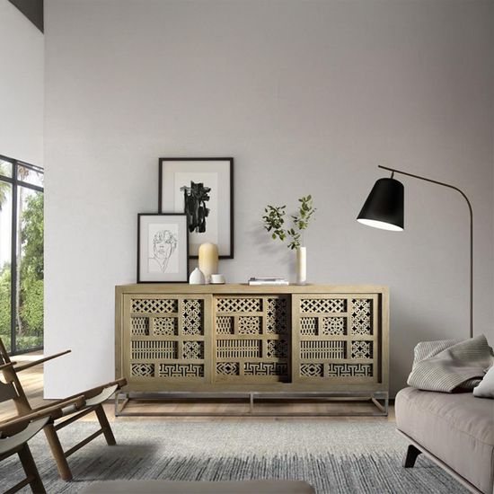 Hiram Carved Mango Wood 3 Door Extra Large Sideboard - 190cm