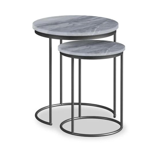 Marmora Grey Marble Round Nest of 2 Tables