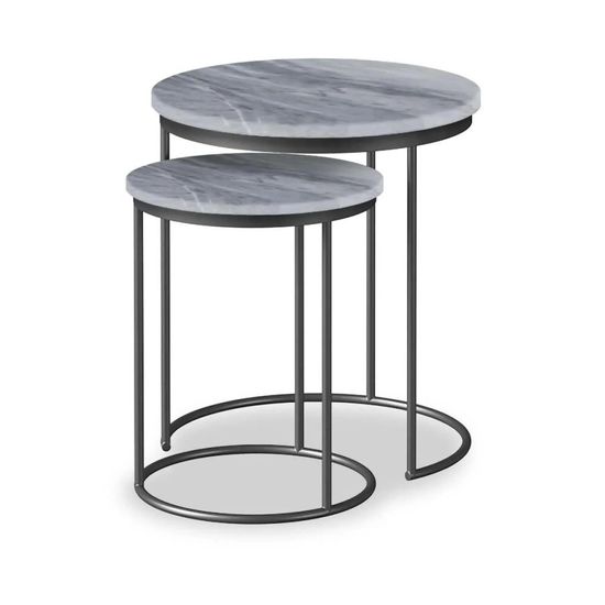 Marmora Grey Marble Round Nest of 2 Tables