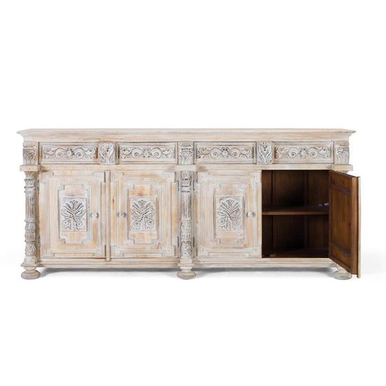 Halambres Distressed Carved Mango Wood 4 Door Extra Large Sideboard - 225cm