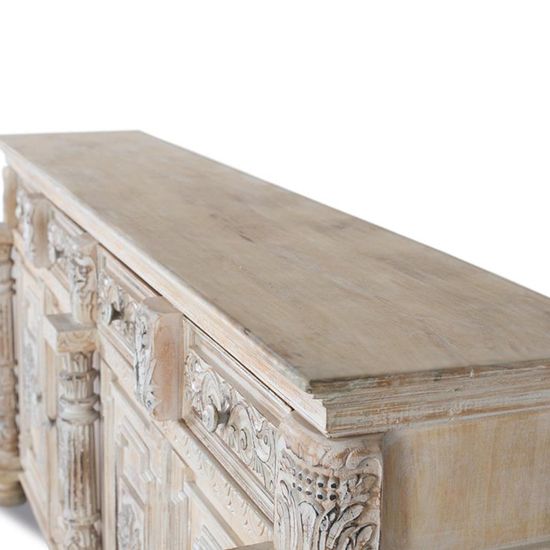 Halambres Distressed Carved Mango Wood 4 Door Extra Large Sideboard - 225cm