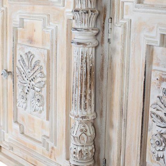 Halambres Distressed Carved Mango Wood 4 Door Extra Large Sideboard - 225cm