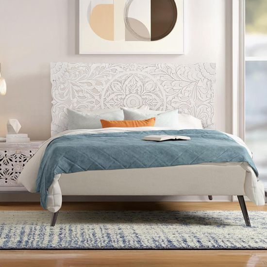 Radoyya White Carved Wood Headboard - 166cm