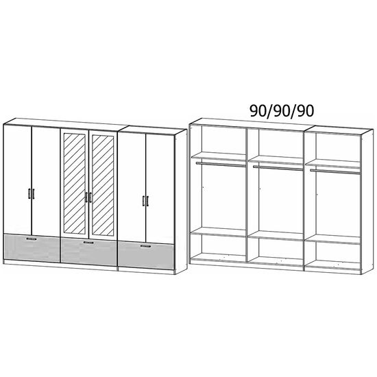 Rauch Bari 271cm 6 Door Combi Wardrobe with Drawers - Alpine White