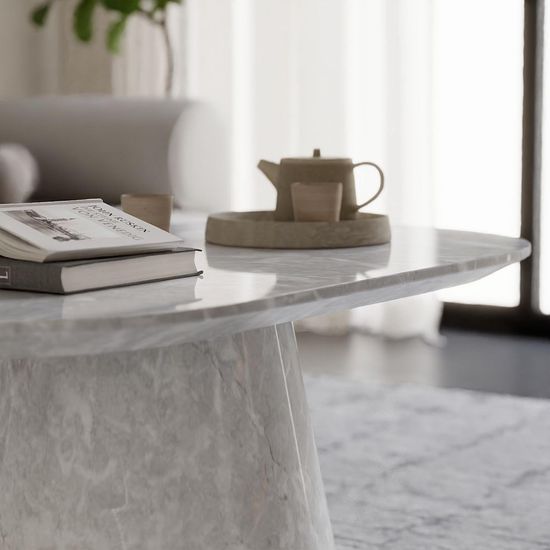 Carrera Armani Grey Engineered Marble Oval Coffee Table