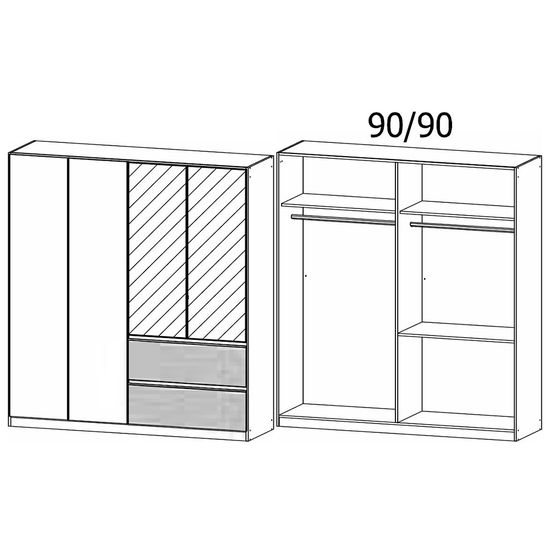 Rauch Costa 181cm 4 Door Combi Wardrobe with Metallic Dark Grey Handle - Alpine White