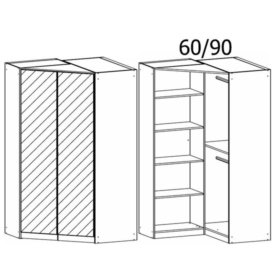 Rauch Costa 117cm 2 Door Mirrored Corner Wardrobe - Artisan Oak