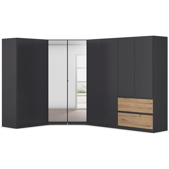 Rauch Costa 208cm 8 Door L-Shaped Corner Wardrobe - Metallic Dark Grey and Artisan Oak
