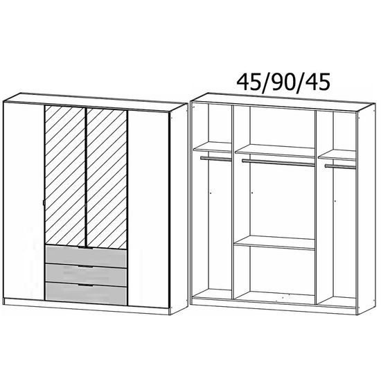 Rauch Davoa 181cm 4 Door Combi Wardrobe - Alpine White and Artisan Oak