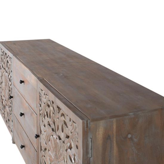 Edith Grey Carved Mango Wood 2 Door Medium Sideboard - 150cm