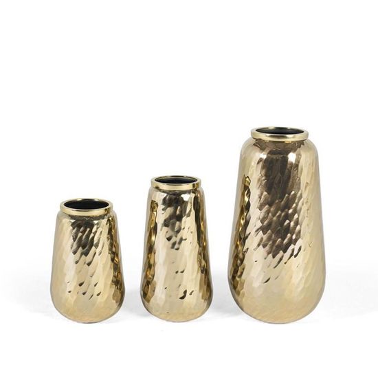 Ripon Gold Hammered Effect Metal Vase - Set of 3