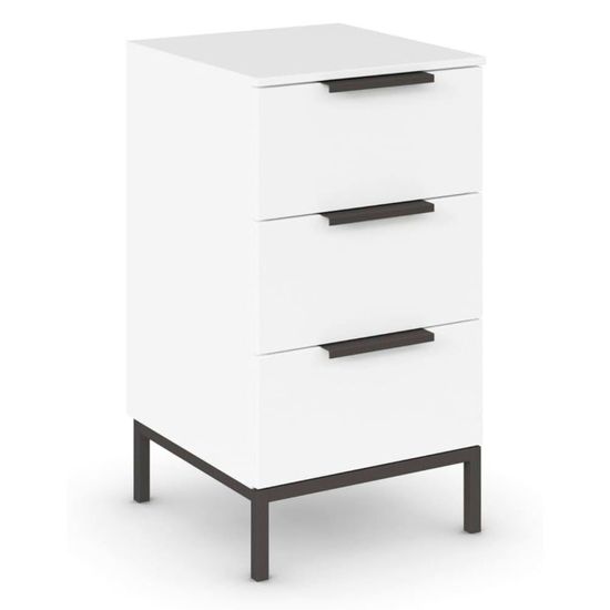 Rauch Flipp 3 Drawer Bedside Cabinet with Metal Base - Alpine White