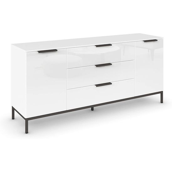 Rauch Flipp 2 Door Low Sideboard with Metal Base - 160cm - Alpine White and White Glass